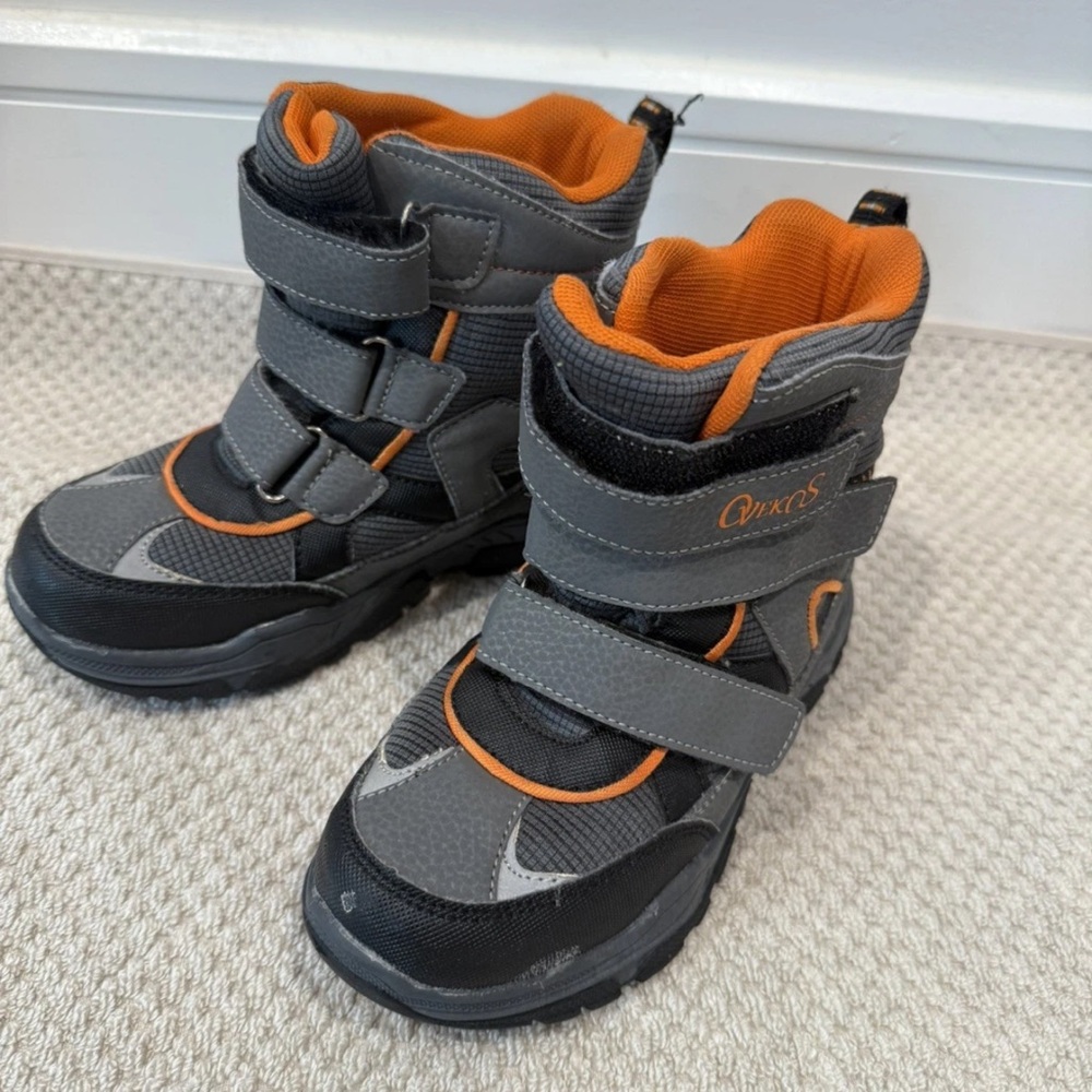 Kids' Gray and Orange Waterproof Snow Boots with Easy Hook-and-Loop Straps